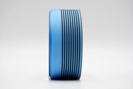 Синяя прямая линейная атласная лента с дизайном_K1756-319